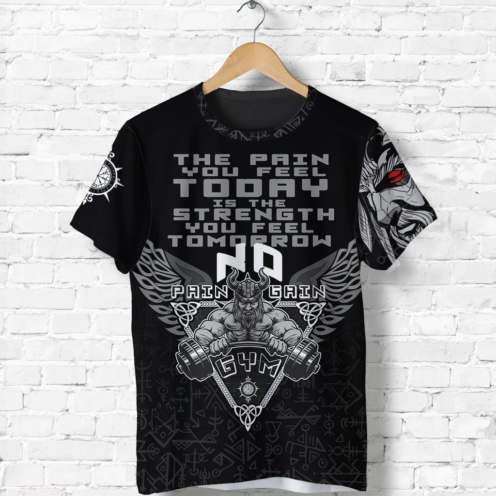 Viking T Shirt Viking Gym Vegvisir Style "No Pain No Gain" RLT12 - Wonder Print Shop