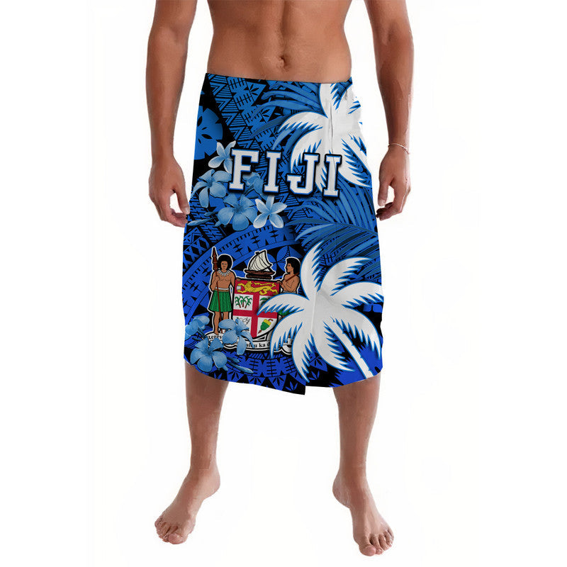 Fiji Coat Of Arms Lavalava Masi Tapa Mixed Palm Tree No2 Blue Version - Wonder Print Shop