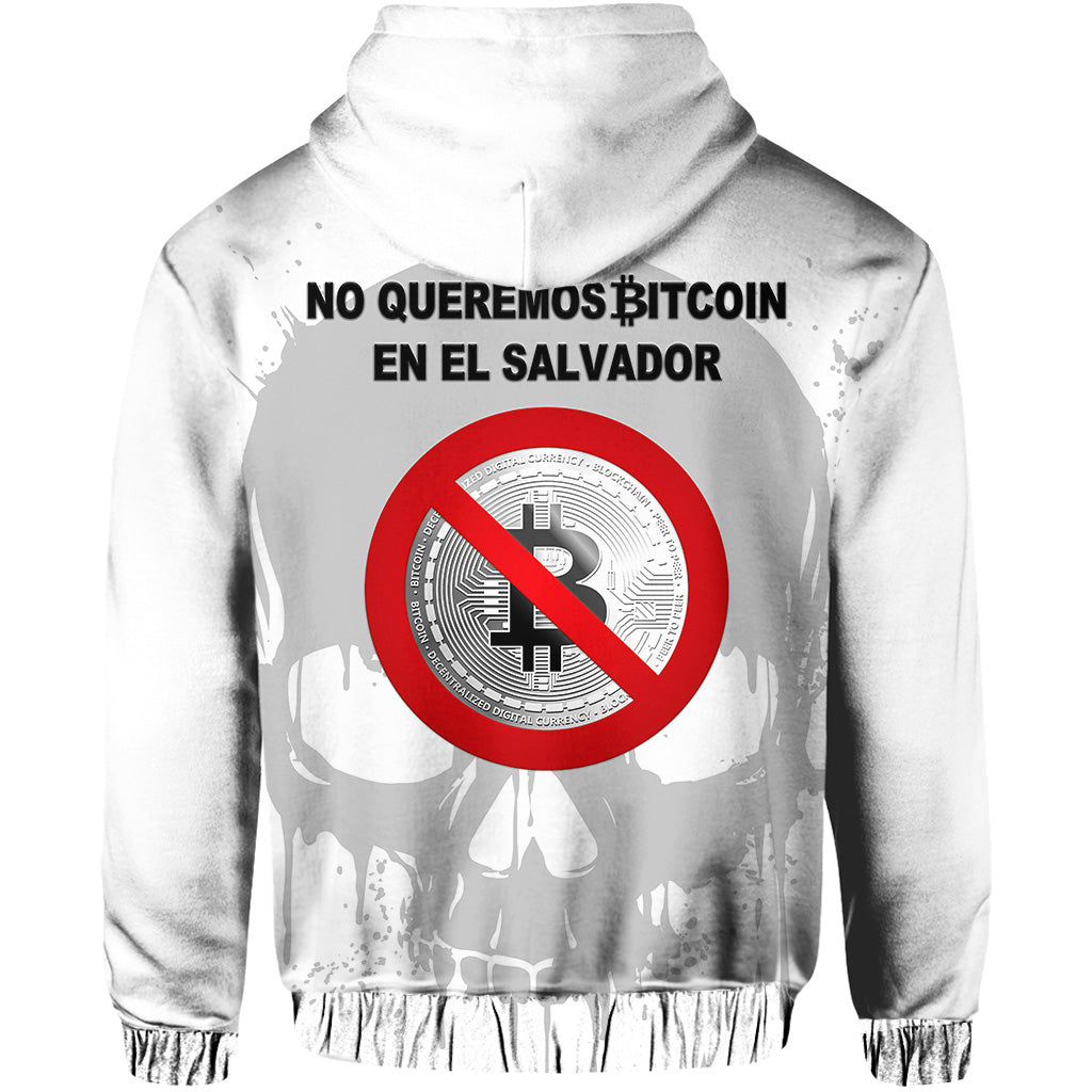 El Salvador Hoodie No Al Bitcoin Skull Style White LT8 - Wonder Print Shop