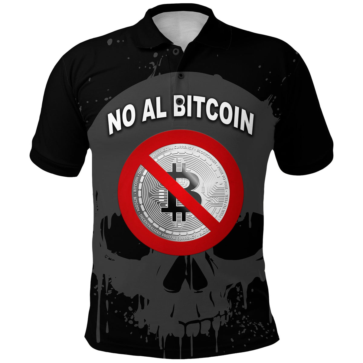 El Salvador Polo Shirt No Al Bitcoin Skull Style Black LT8 - Wonder Print Shop