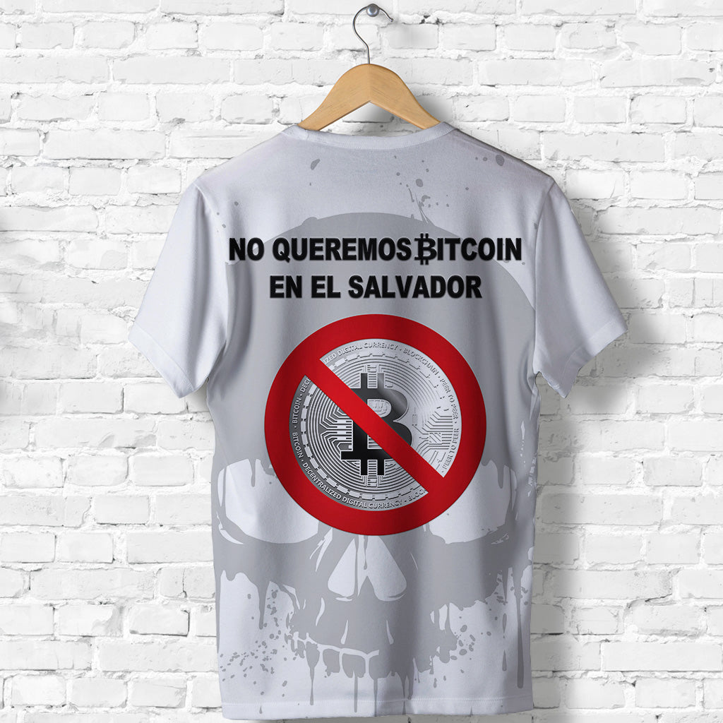 El Salvador T Shirt No Al Bitcoin Skull Style White LT8 - Wonder Print Shop