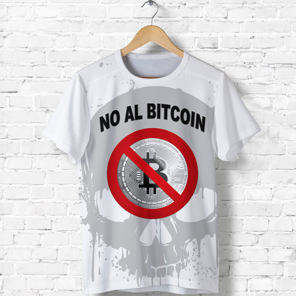 El Salvador T Shirt No Al Bitcoin Skull Style White LT8 - Wonder Print Shop