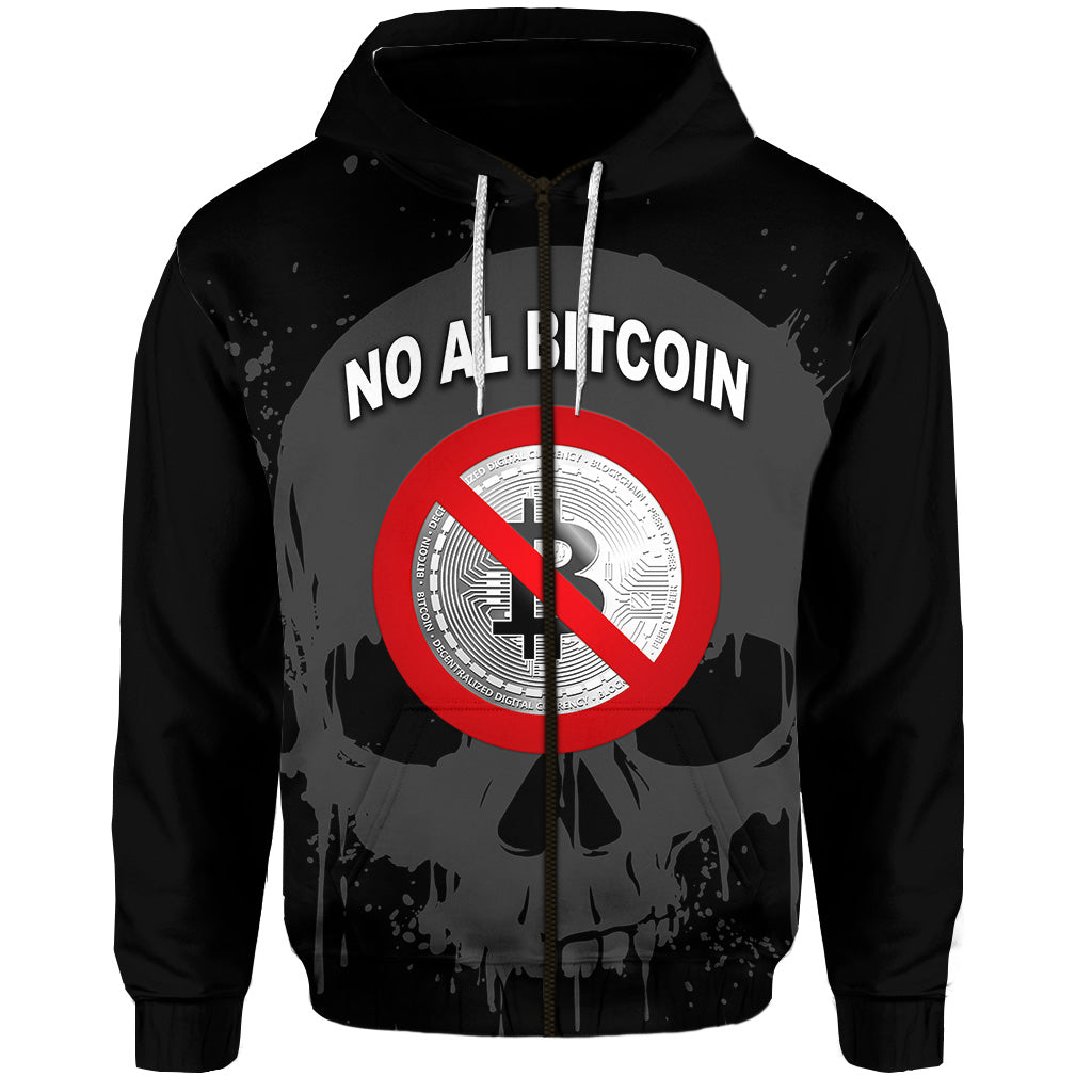 El Salvador Zip Hoodie No Al Bitcoin Skull Style Black LT8 - Wonder Print Shop