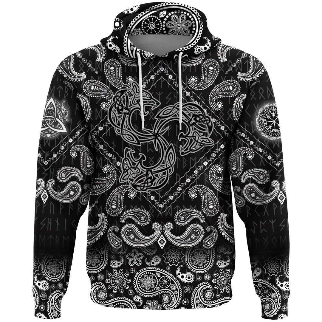 Viking Hoodie Norse Tattoo Wolf with Bandana Paisley Style RLT12 - Wonder Print Shop