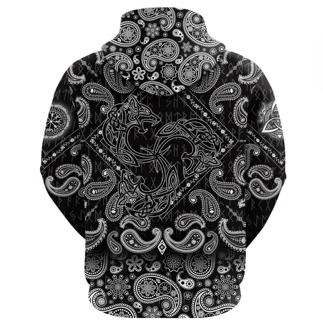 Viking Hoodie Norse Tattoo Wolf with Bandana Paisley Style RLT12 - Wonder Print Shop