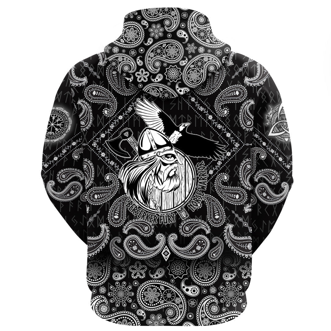 Viking Hoodie Norse Warrior Berserker with Bandana Paisley Style RLT12 - Wonder Print Shop