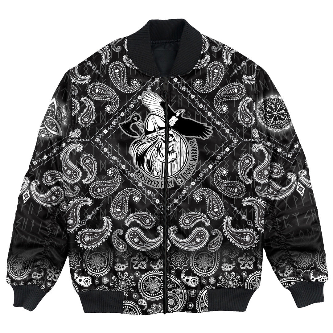Viking Bomber Jacket Norse Warrior Berserker with Bandana Paisley Style RLT12 - Wonder Print Shop