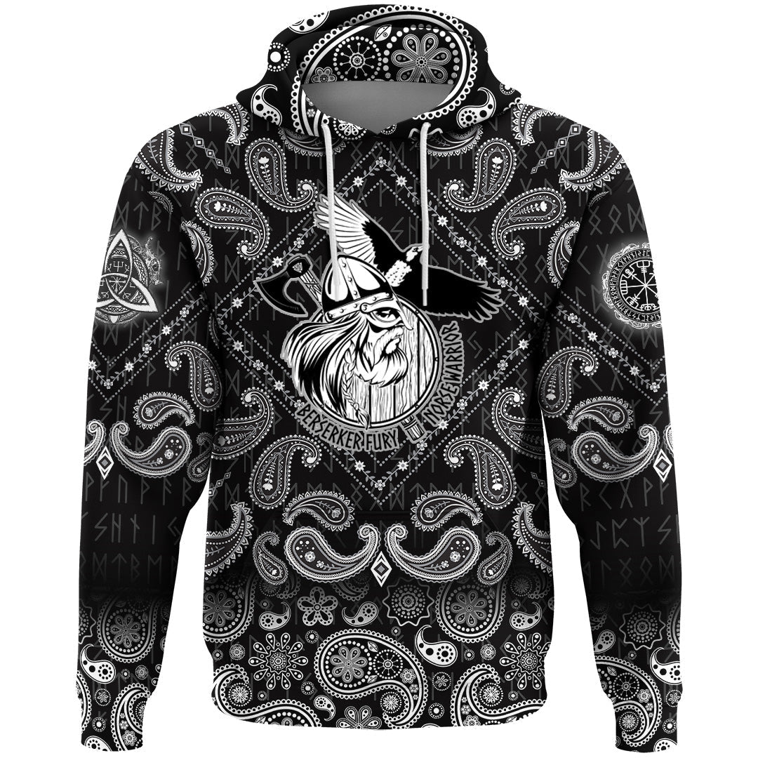 Viking Hoodie Norse Warrior Berserker with Bandana Paisley Style RLT12 - Wonder Print Shop