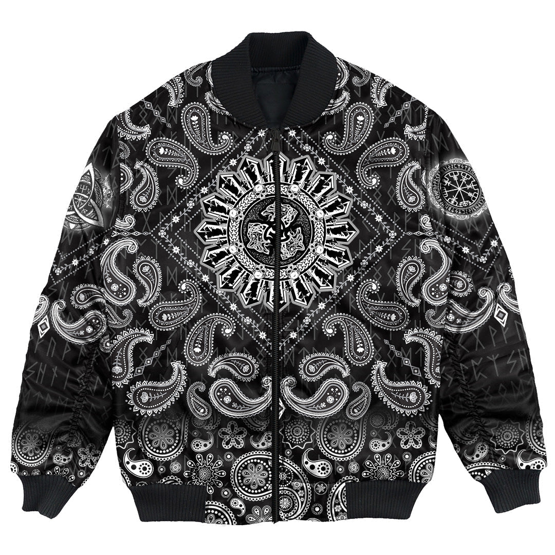 Viking Bomber Jacket Norse Wolf Tribal with Bandana Paisley Style RLT12 - Wonder Print Shop