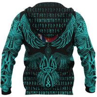 Viking Sami Hoodie Valknut of Odin Cyan RLT12 - Wonder Print Shop