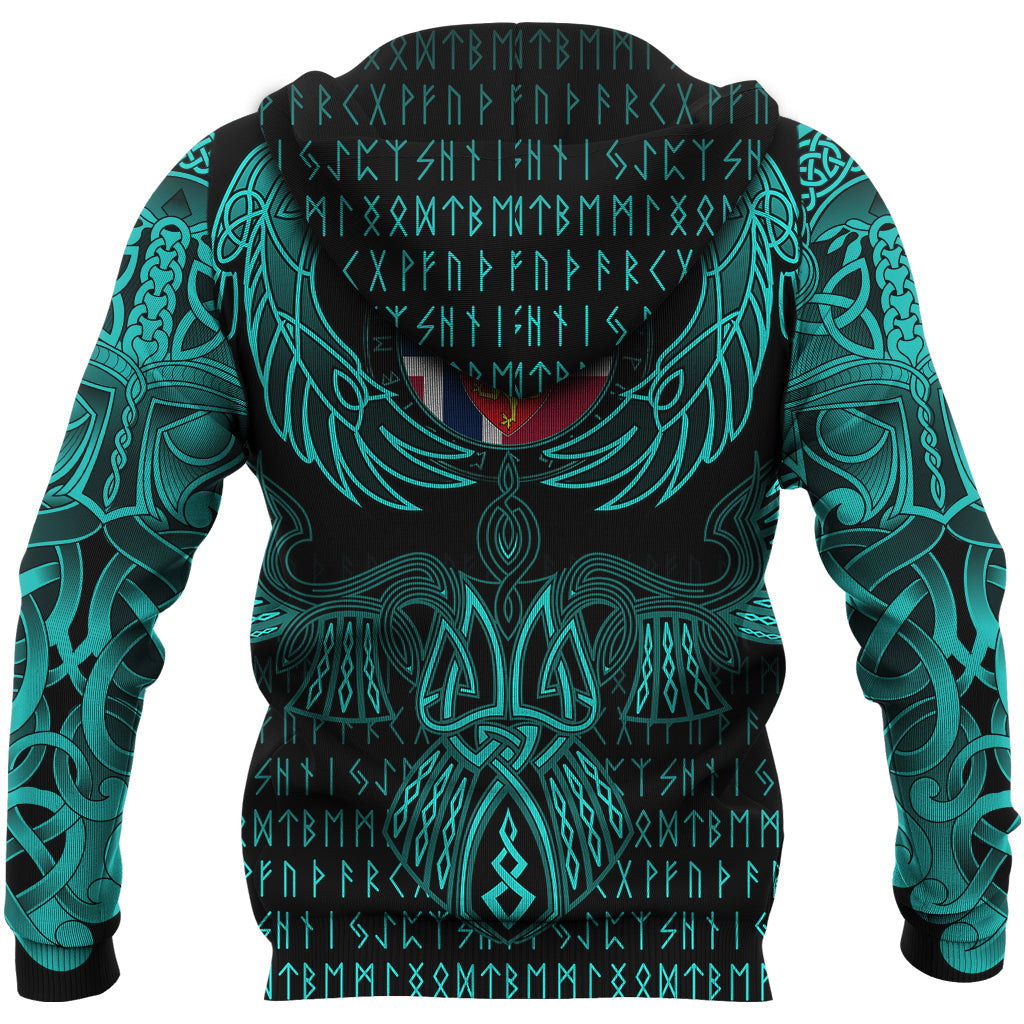 Viking Sami Zip Hoodie Valknut of Odin Cyan RLT12 - Wonder Print Shop