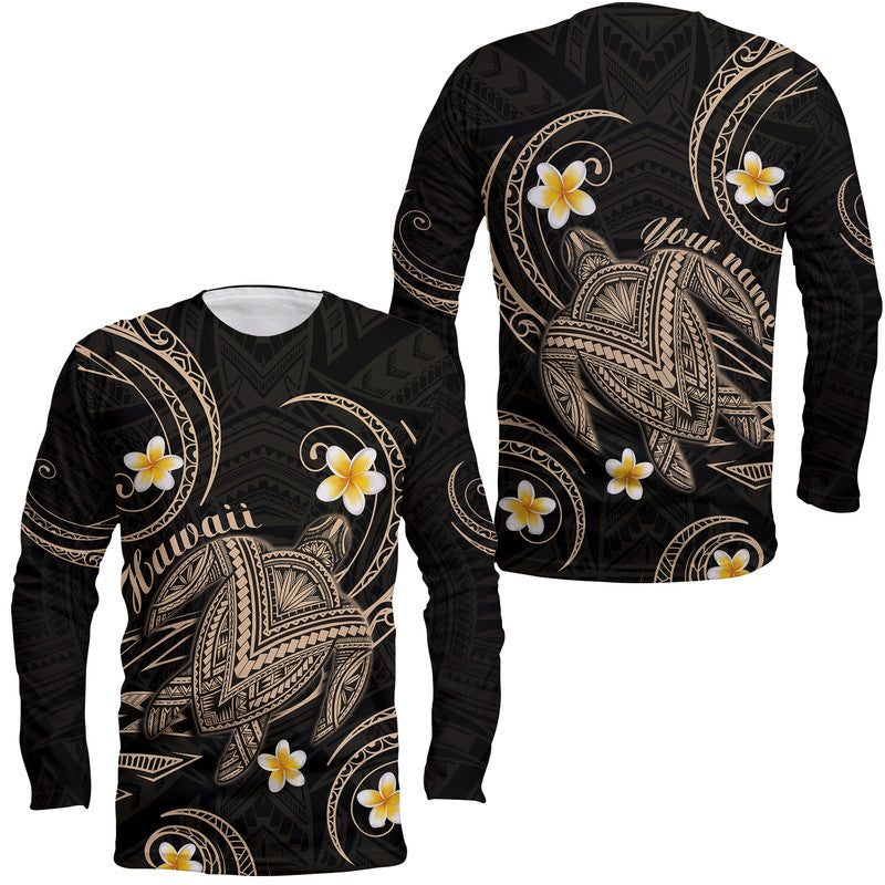 Custom Personalised Hawaii Long Sleeve Shirt Hawaiian Turtle Plumeria Mixed Polynesian Nude Style - Wonder Print Shop