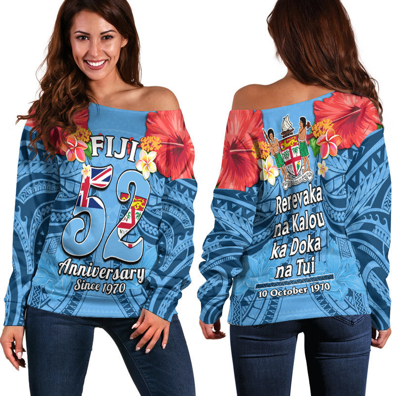 Fiji 1970 Off Shoulder Sweater Happy 52 Years Independence Anniversary - Wonder Print Shop
