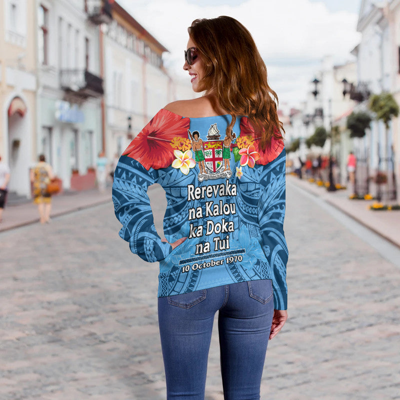 Fiji 1970 Off Shoulder Sweater Happy 52 Years Independence Anniversary - Wonder Print Shop