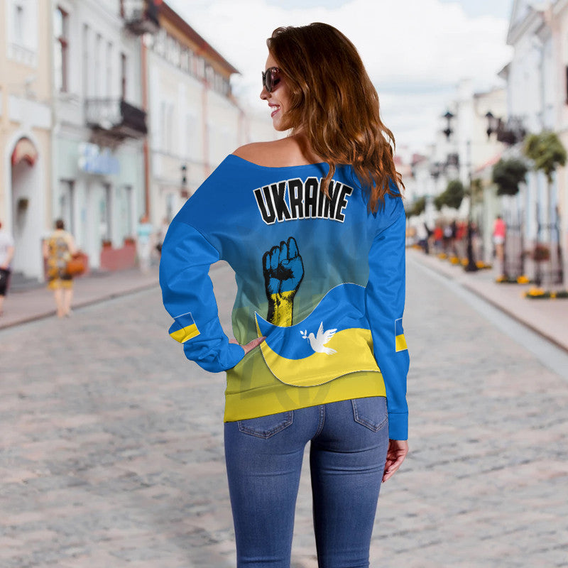 Ukraine Off Shoulder Sweater National Flag Style - Wonder Print Shop