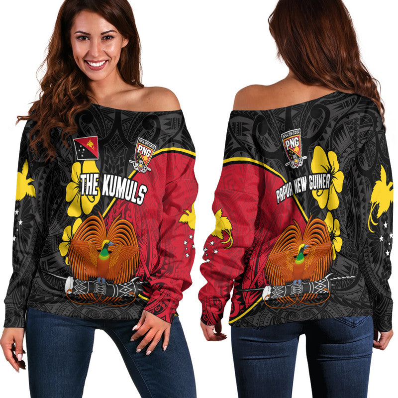 The Kumuls PNG Off Shoulder Sweater Papua New Guinea Polynesian Dynamic Style Black - Wonder Print Shop
