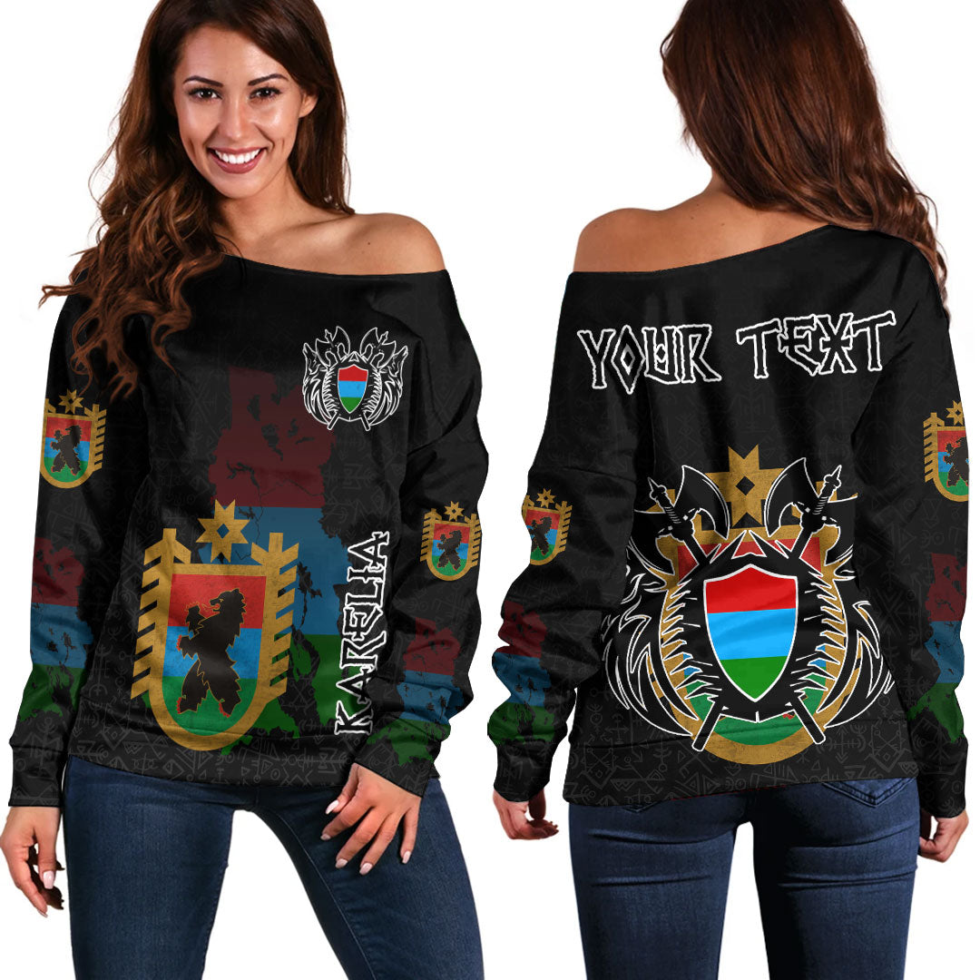 (Custom) Viking - Karelia Flag and Map Off Shoulder Sweaters style Viking Geri and Freki RLT12 - Wonder Print Shop