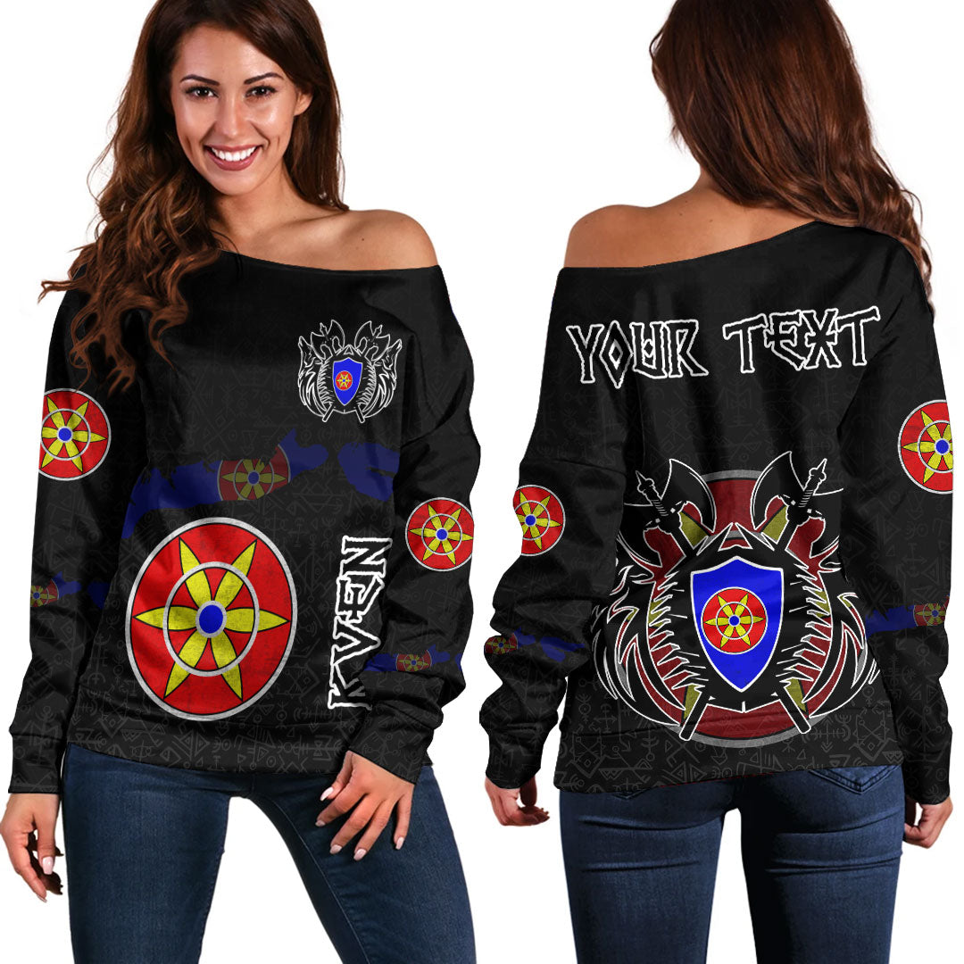 (Custom) Viking - Kven Flag and Map Off Shoulder Sweaters style Viking Geri and Freki RLT12 - Wonder Print Shop