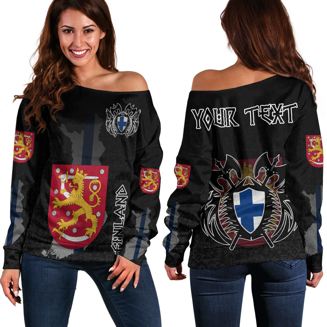 (Custom) Viking - Finland Flag and Map Off Shoulder Sweaters style Viking Geri and Freki RLT12 - Wonder Print Shop