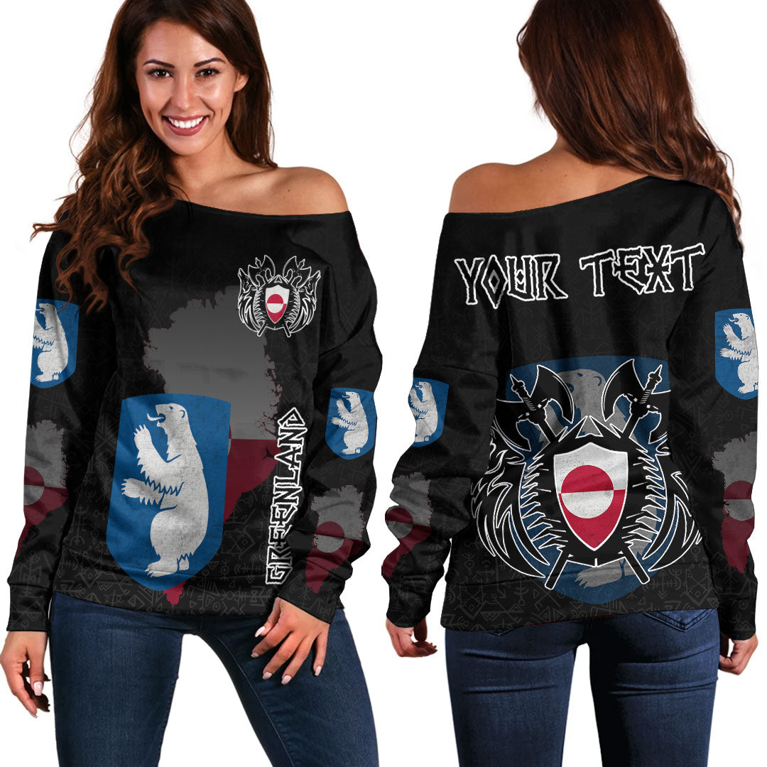 (Custom) Viking - Greenland Flag and Map Off Shoulder Sweaters style Viking Geri and Freki RLT12 - Wonder Print Shop