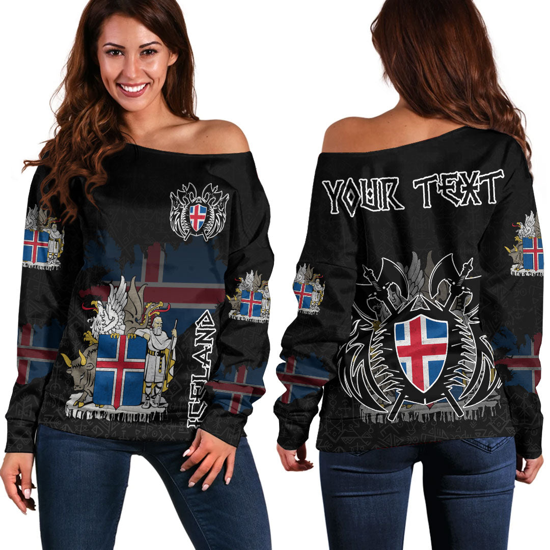 (Custom) Viking - Iceland Flag and Map Off Shoulder Sweaters style Viking Geri and Freki RLT12 - Wonder Print Shop