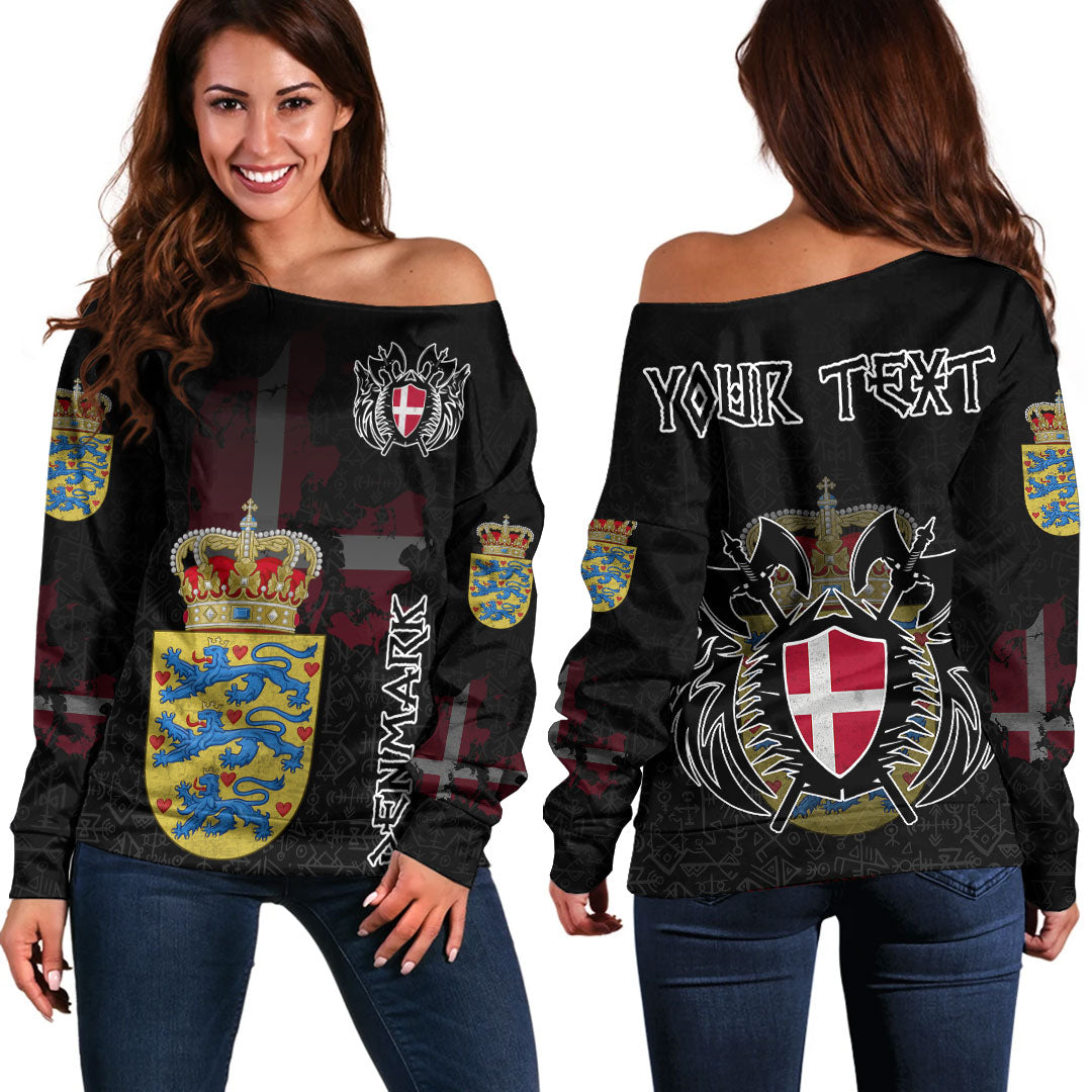(Custom) Viking - Denmark Flag and Map Women Off Shoulder Sweater style Viking Geri and Freki RLT12 - Wonder Print Shop