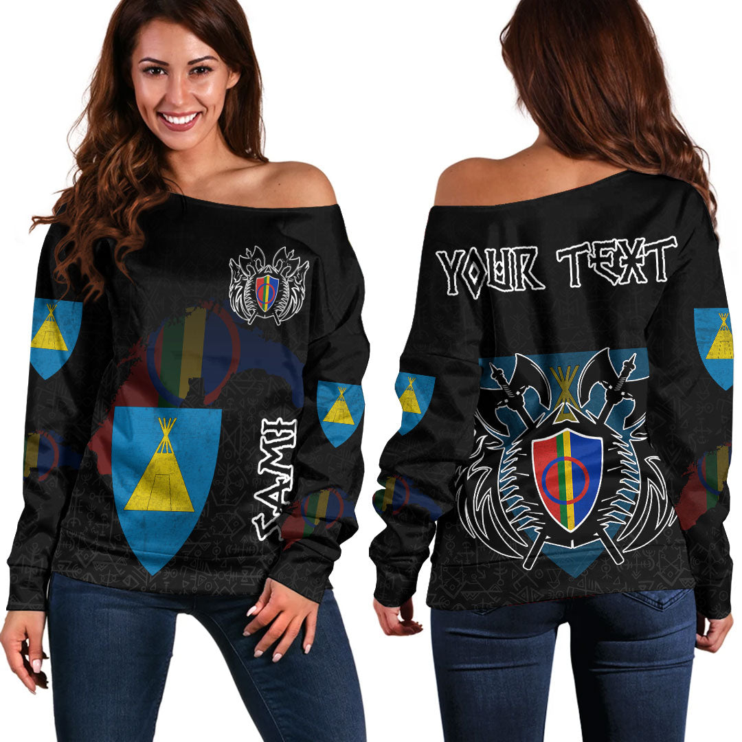 (Custom) Viking - Sami Flag and Map Off Shoulder Sweaters style Viking Geri and Freki RLT12 - Wonder Print Shop
