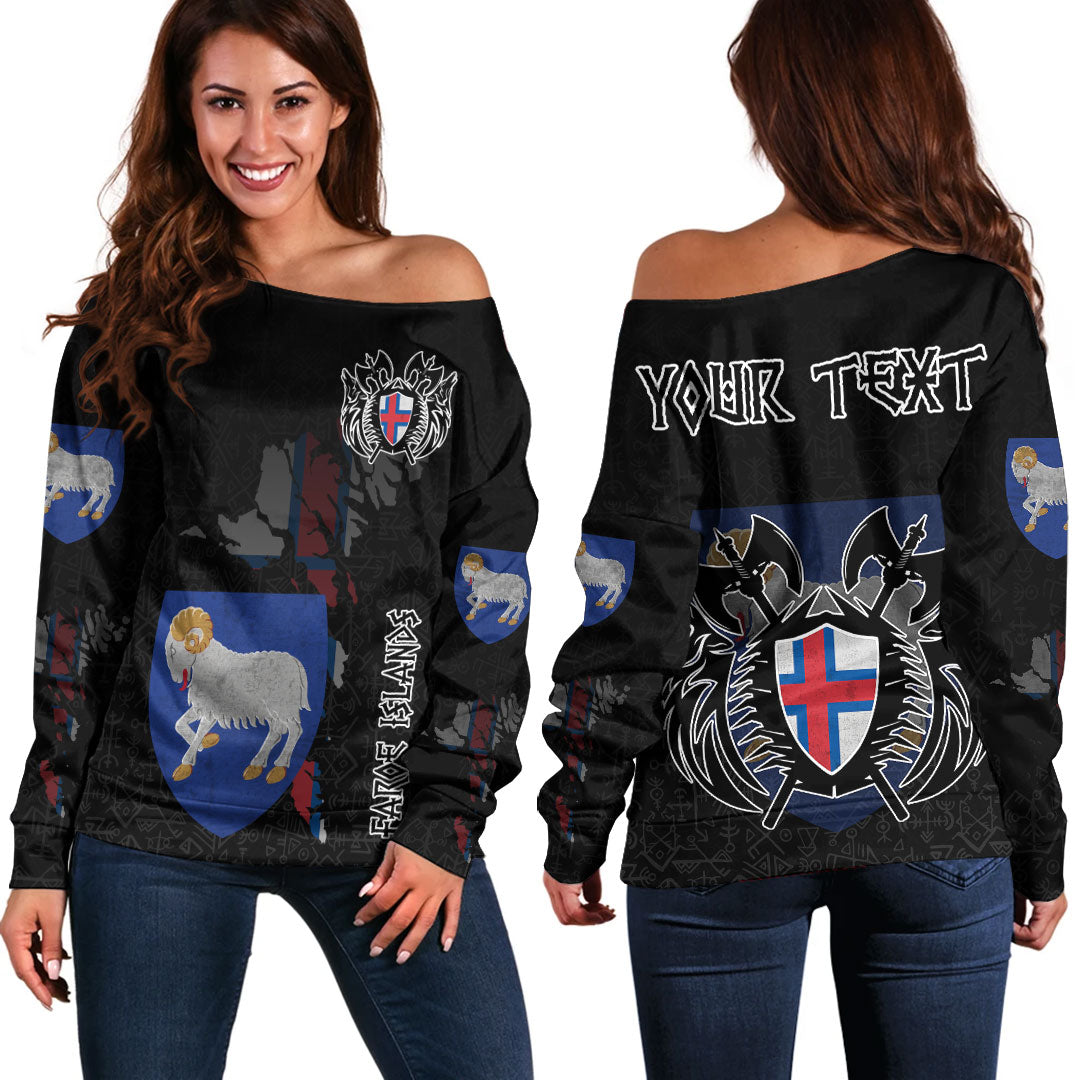 (Custom) Viking - Faroe Islands Flag and Map Off Shoulder Sweaters style Viking Geri and Freki RLT12 - Wonder Print Shop