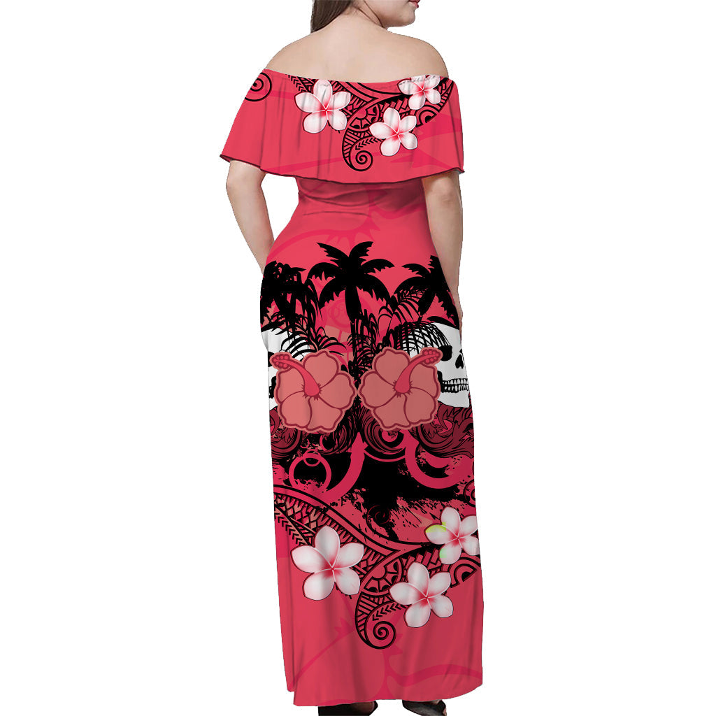 Hawaii Skull Matching Hawaiian Shirt And Dress Mysterious Polynesia and Pink Flowers LT13 - Wonder Print Shop