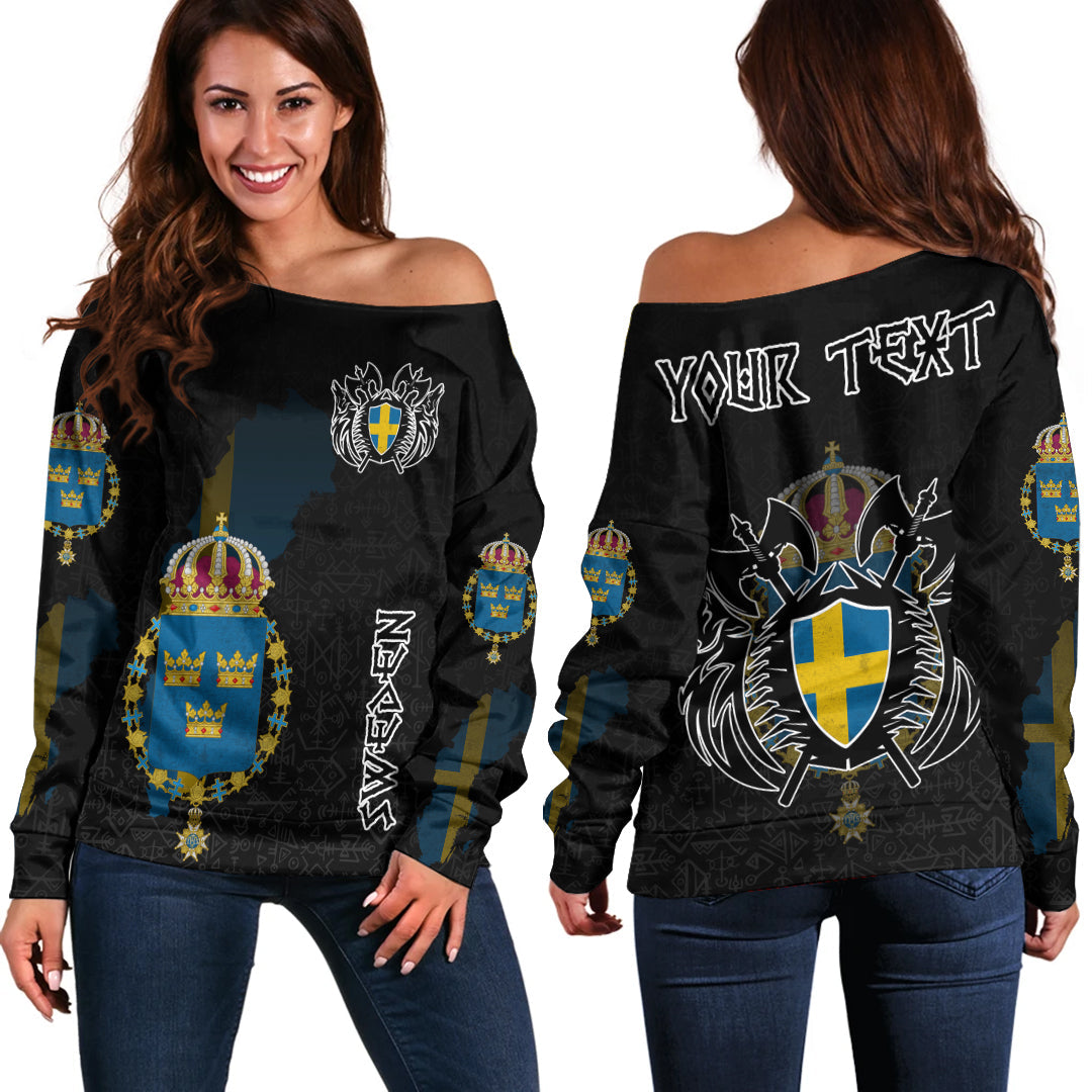 (Custom) Viking - Sweden Flag and Map (1) Off Shoulder Sweaters style Viking Geri and Freki RLT12 - Wonder Print Shop