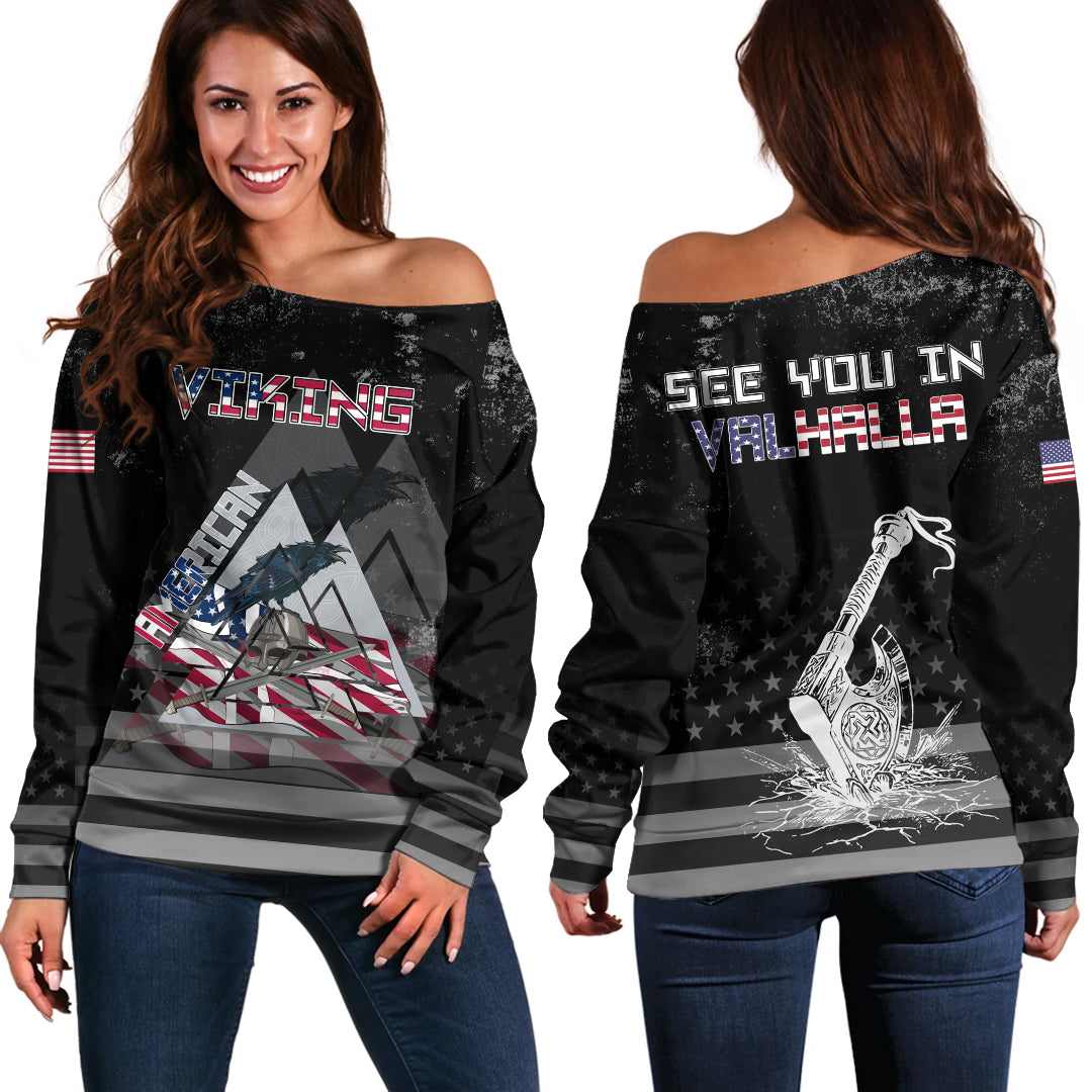 Viking American Viking See You In Valhalla Women's Off Shoulder Sweater RLT12 - Wonder Print Shop