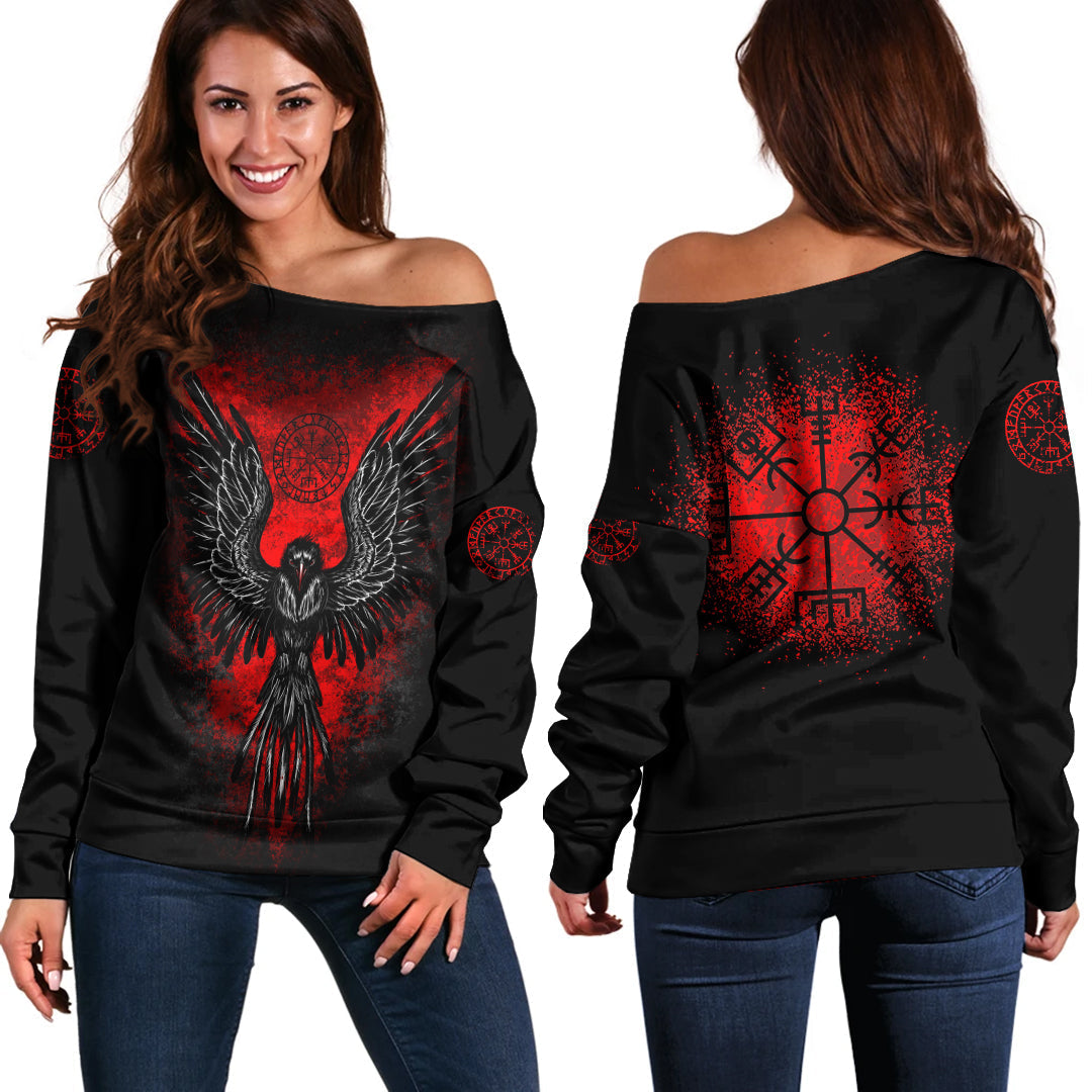 Viking Viking Raven Vegvisir off Shoulder Sweater RLT12 - Wonder Print Shop