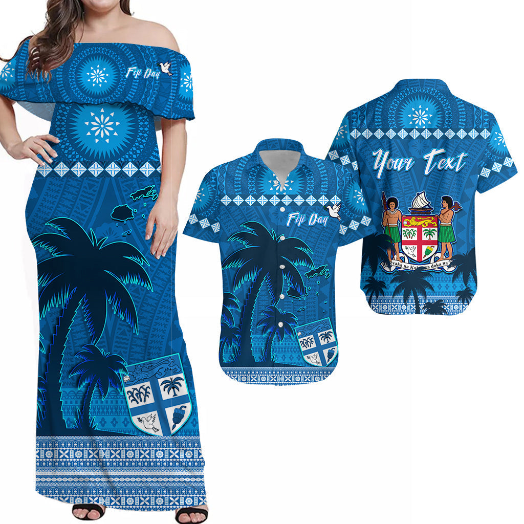 Personalised Bula Fiji Day Matching Hawaiian Shirt And Dress Fijian Tapa with Palm Tree 52nd Anniversary LT13 - Wonder Print Shop
