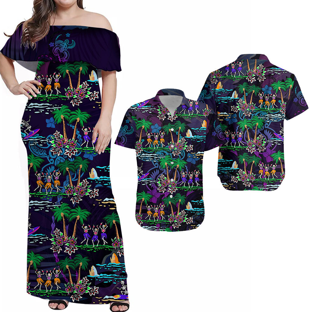 Hawaii Skeleton Dancing Matching Hawaiian Shirt And Dress Halloween Hawaiian Turtle LT13 - Wonder Print Shop