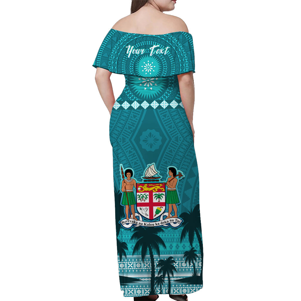 Personalised Bula Fiji Matching Hawaiian Shirt And Dress Fijian Tapa with Palm Tree Turquoise LT13 - Wonder Print Shop
