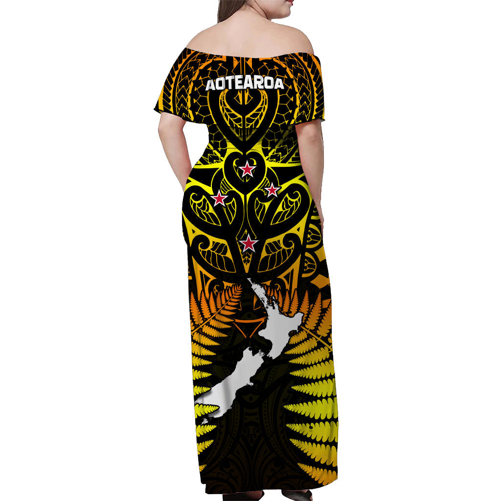 aotearoa-fern-off-shoulder-long-dress-new-zealand-hei-tiki-gold-style