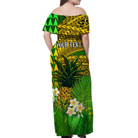 custom-personalised-hawaii-pineapple-off-shoulder-long-dress-plumeria-frangipani-mix-tribal-pattern