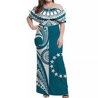 cook-islands-tatau-off-shoulder-long-dress-symbolize-passion-stars-version-blue