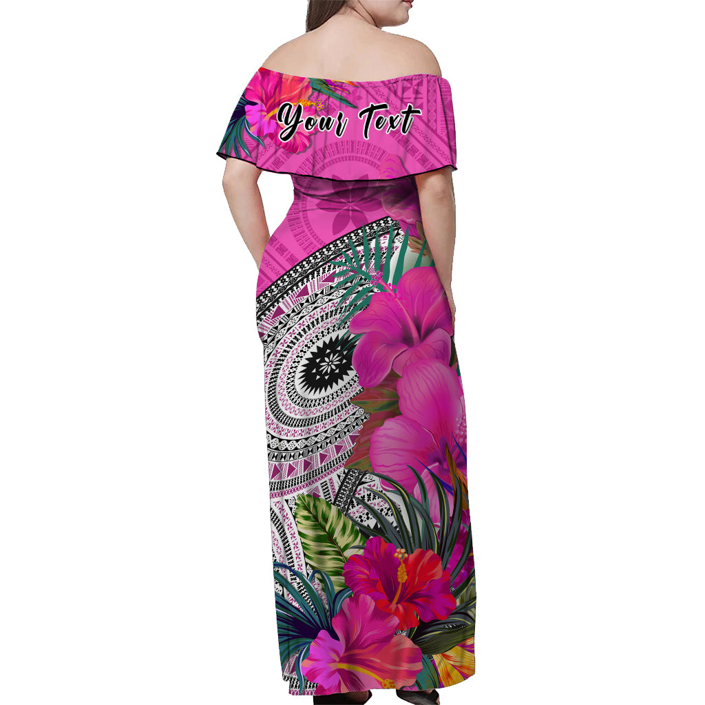 custom-personalised-fiji-tapa-off-shoulder-long-dress-pink-fijian-masi-be-loved-hibiscus