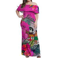 custom-personalised-fiji-tapa-off-shoulder-long-dress-pink-fijian-masi-be-loved-hibiscus