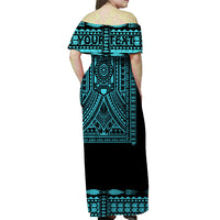 Personalised Polynesian Matching Hawaiian Shirt And Dress Dashiki With Polynesian Tattoo Royal Turquoise Version - Wonder Print Shop