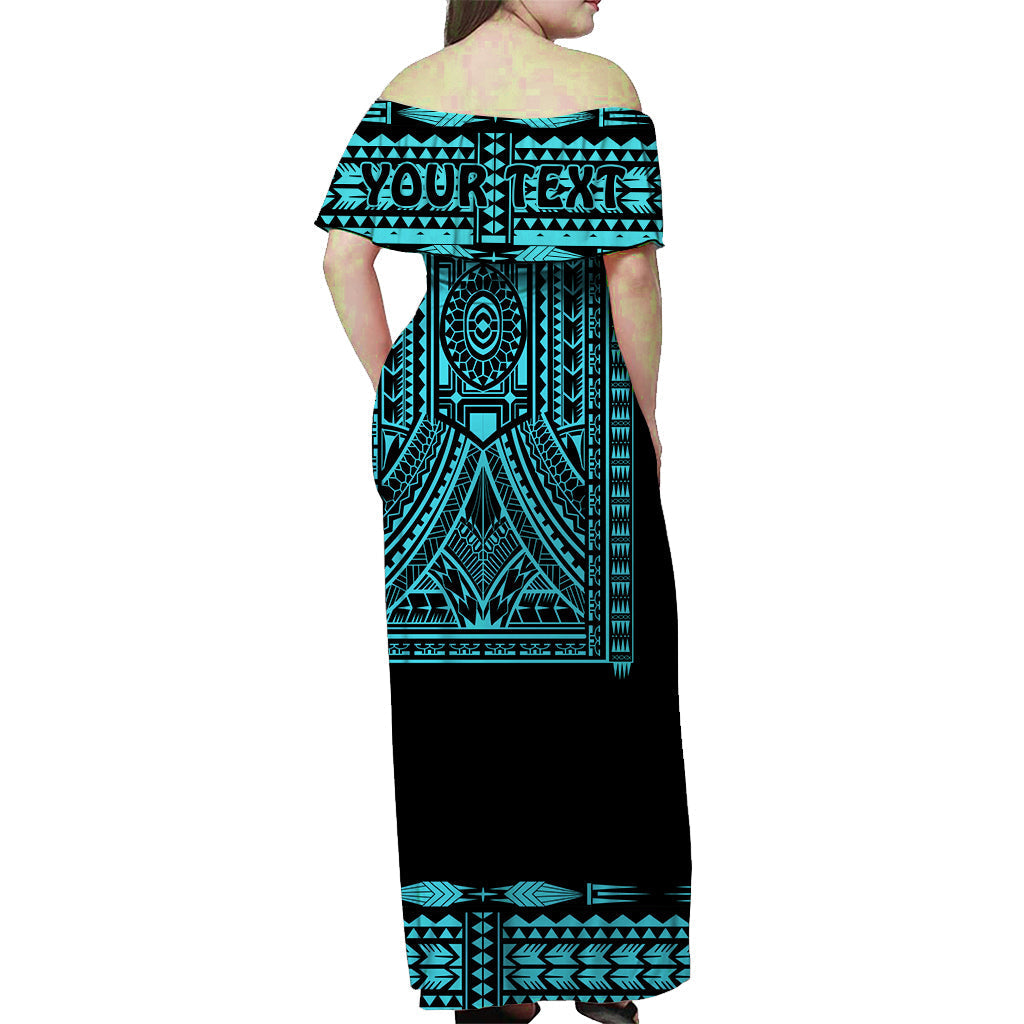custom-personalised-polynesian-off-shoulder-long-dress-dashiki-with-polynesian-tattoo-royal-turquoise-version