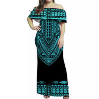 Personalised Polynesian Matching Hawaiian Shirt And Dress Dashiki With Polynesian Tattoo Royal Turquoise Version - Wonder Print Shop