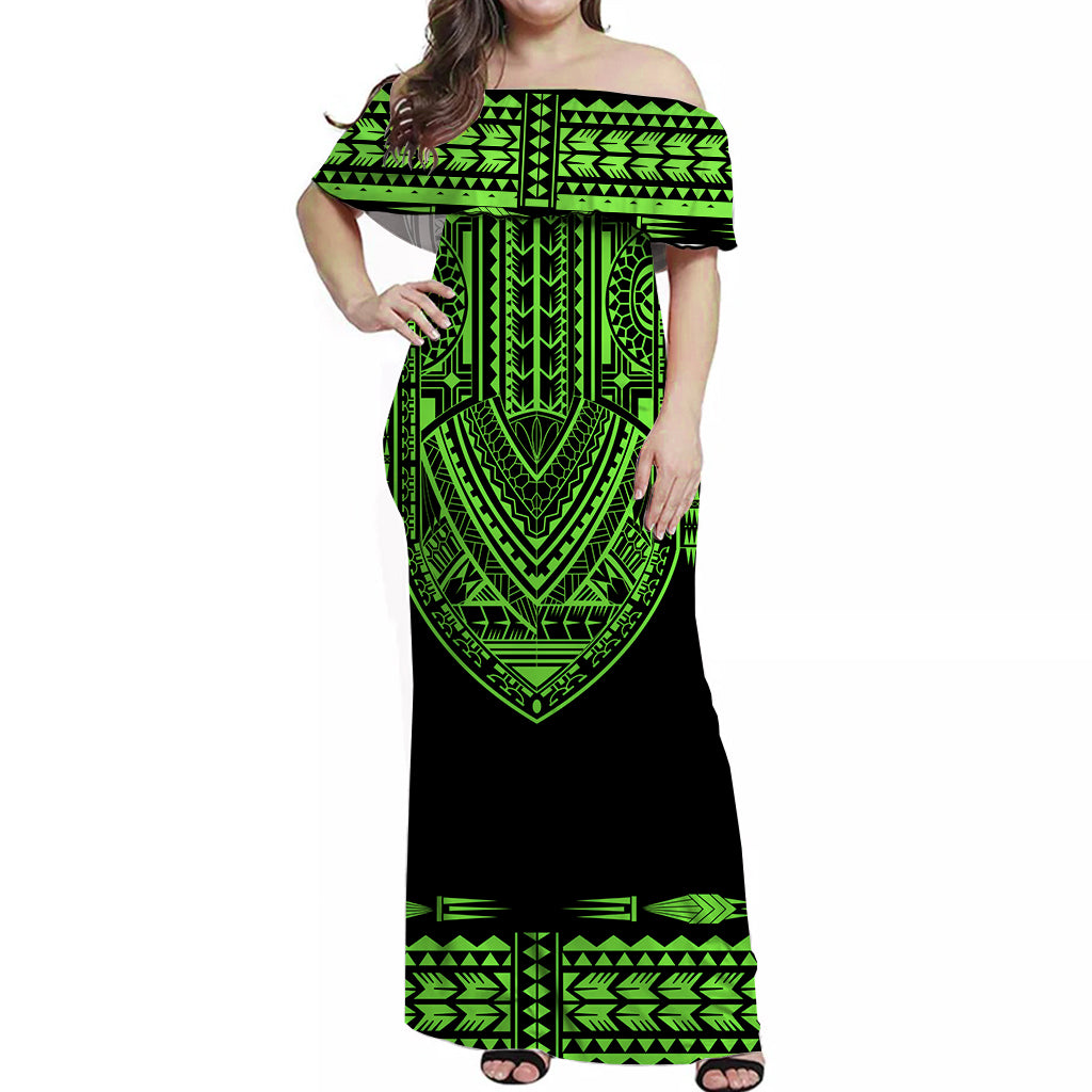 Personalised Polynesian Matching Hawaiian Shirt And Dress Dashiki With Polynesian Tattoo Royal Green Version - Wonder Print Shop