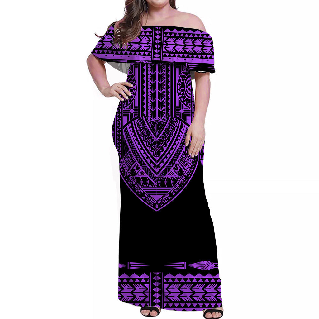 Personalised Polynesian Matching Hawaiian Shirt And Dress Dashiki With Polynesian Tattoo Royal Purple Version - Wonder Print Shop