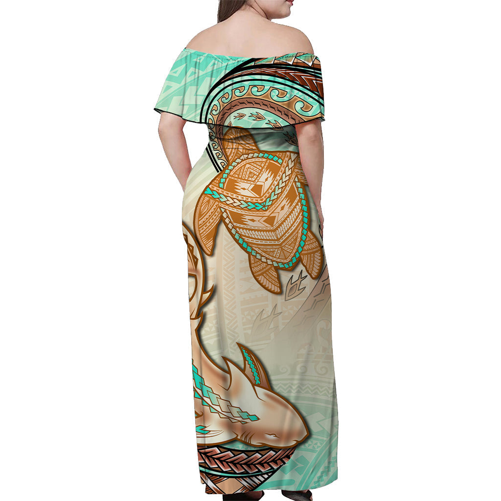 Hawaii Matching Hawaiian Shirt And Dress Polynesian Shark And Sea Turtle Dreamy Turquoise Artsy - Wonder Print Shop