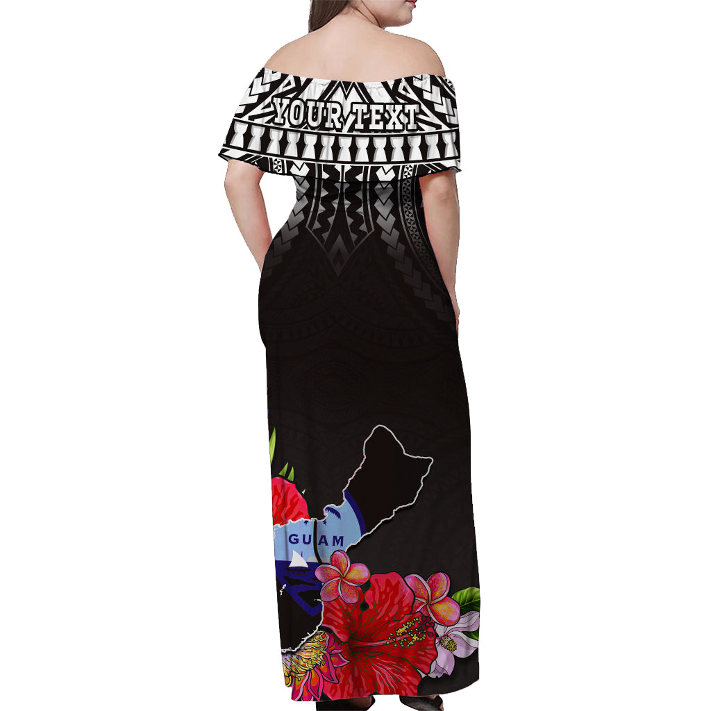 custom-personalised-guam-chamorro-off-shoulder-long-dress-guaman-latte-stone-tropical-flowers-black-version