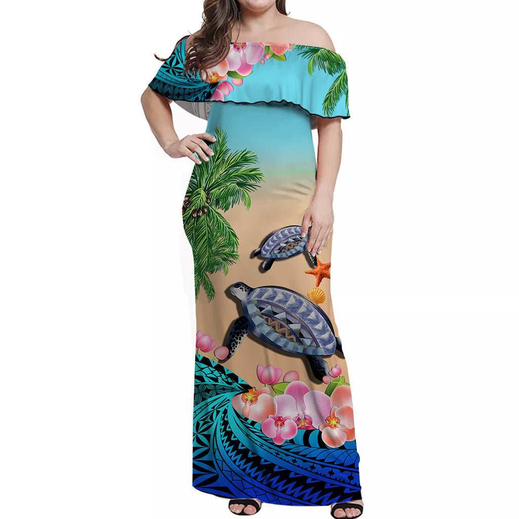 custom-personalised-polynesian-turtle-coconut-tree-and-orchids-off-shoulder-long-dress