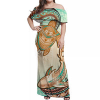 hawaii-off-shoulder-long-dress-polynesian-shark-and-sea-turtle-dreamy-turquoise-artsy