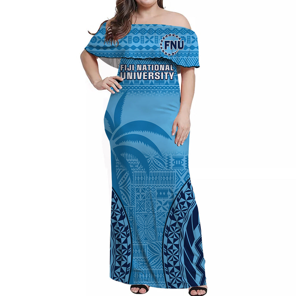 custom-personalised-fiji-university-off-shoulder-long-dress-national-fijian-tapa-pattern-blue